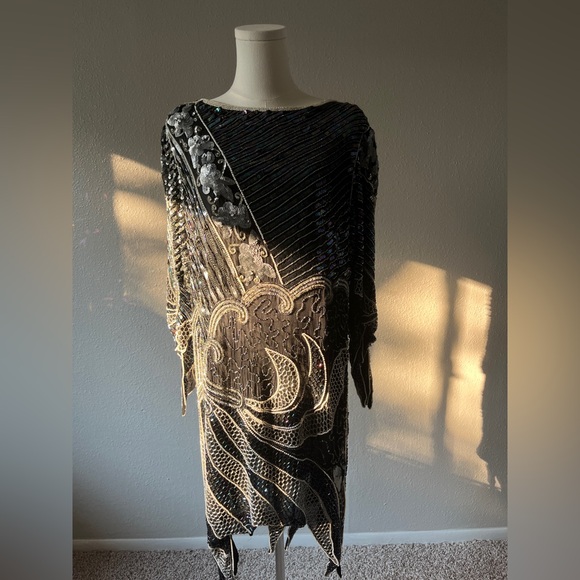 Vintage Beaded Silk Dress - Picture 1 of 7